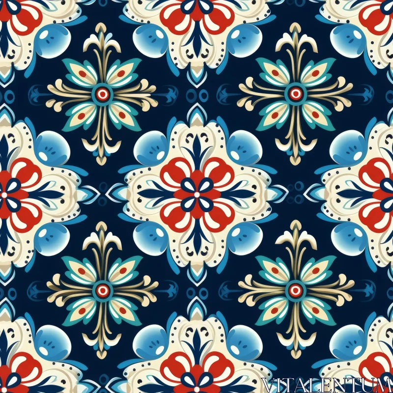 Floral and Geometric Pattern Inspired by Portuguese Azulejos AI Image