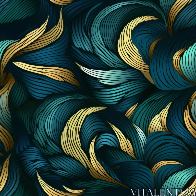 Golden and Blue-Green Wave Pattern AI Image