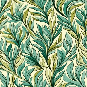 Hand-Painted Green and Blue Leaf Pattern on Cream Background