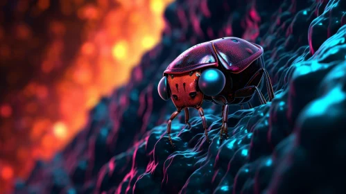 Red and Blue Shiny Beetle Creature 3D Rendering