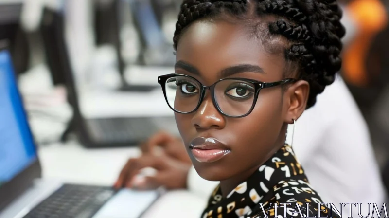 Serious African-American Woman in Office - Captivating Image AI Image