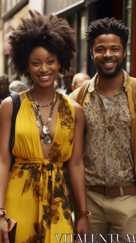 AI ART Smiling African-American Couple in City Street