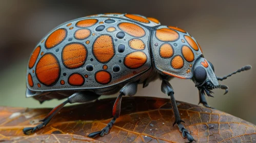 Spotted Ladybug on Brown Leaf - Macro Photography