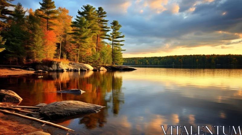 Tranquil Autumn Landscape at Lake with Colorful Trees AI Image