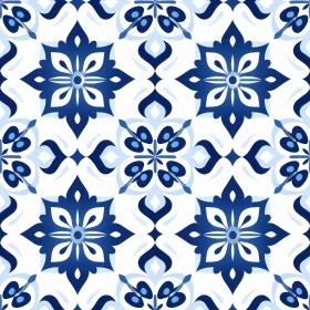 Blue and White Floral Tile Pattern - Traditional Design