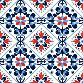 Blue and White Portuguese Floral Tile Pattern