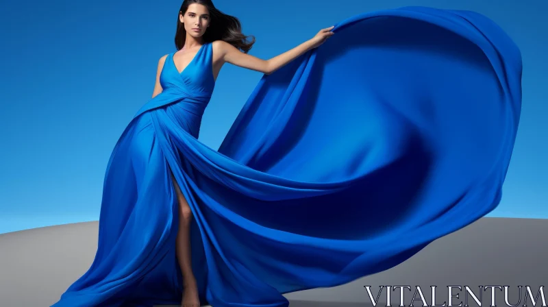 Blue Dress Woman in Desert - Fashion Portrait AI Image