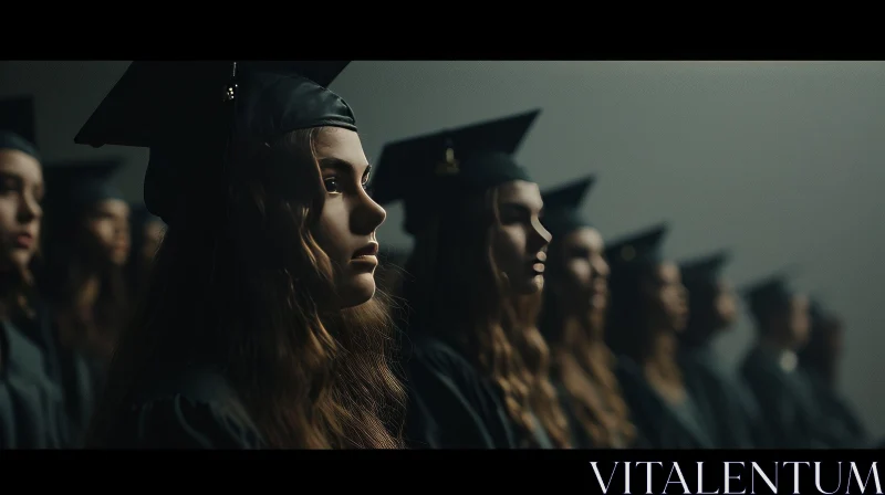 Captivating Photo of Female High School Graduates in Caps and Gowns AI Image