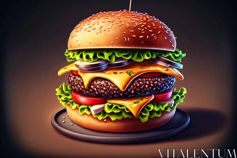 Detailed Illustration of Burger on Dark Background | 2D Game Art AI Image