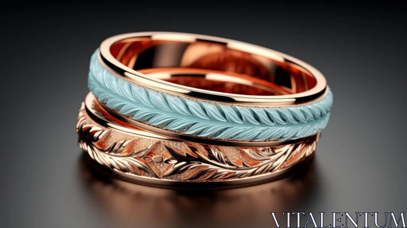 AI ART Elegant Rose Gold Rings with Blue Enamel Floral Design