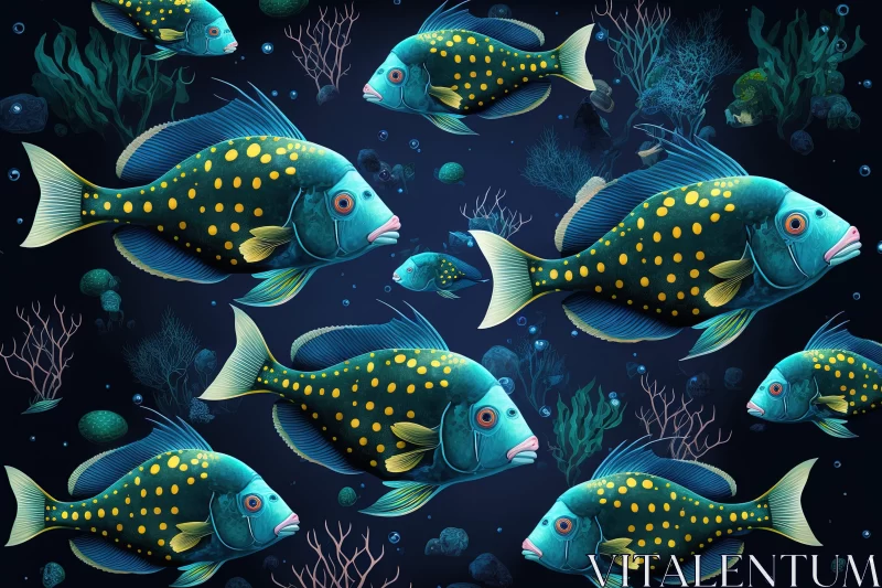 Underwater Sea Aquarium with Tropical Fishes on a Dark Background AI Image