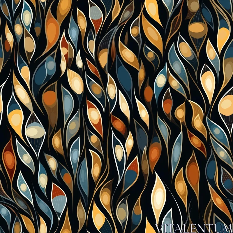 Vibrant Abstract Leaves Pattern on Black Background AI Image