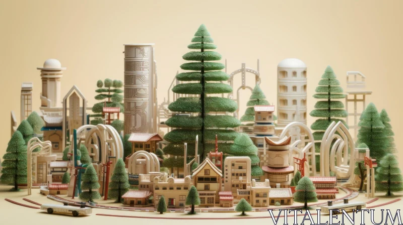 Wooden Cityscape: 3D Rendering of Urban Architecture AI Image