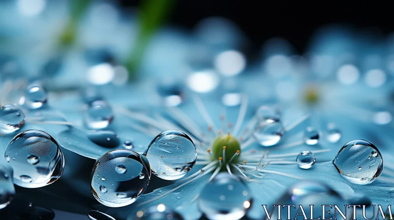 AI ART Blue Flower with Water Droplets - Close-up Nature Photography
