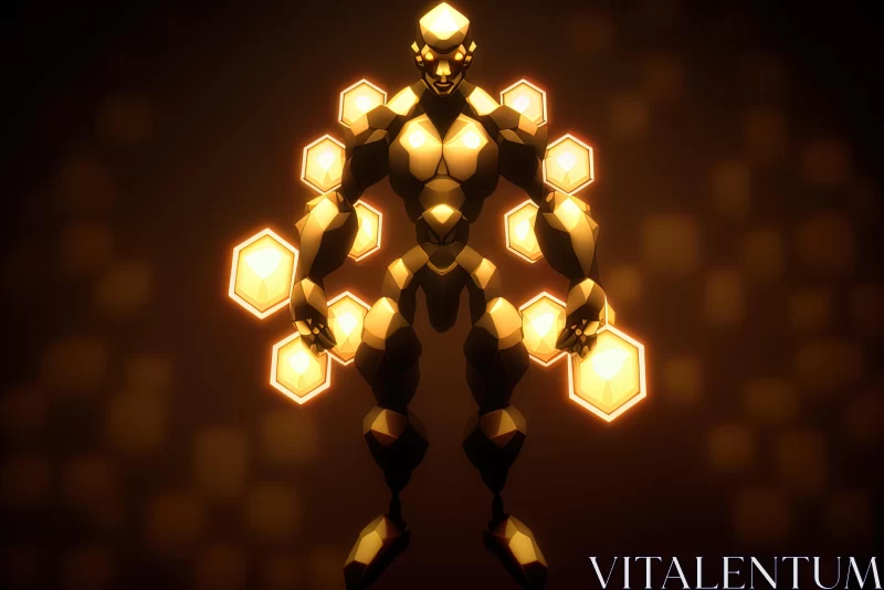 Bright Yellow Figure in Dark Background with Yellow Crystals - Unreal Engine Art AI Image
