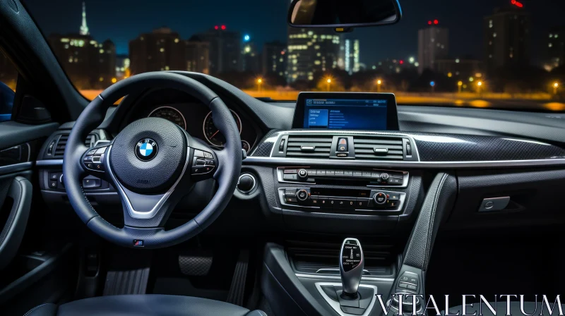City Night View: BMW Car Interior Illuminated AI Image