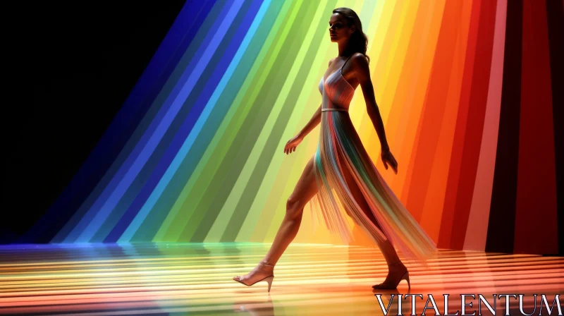 Colorful Fashion Model Walking on Runway AI Image