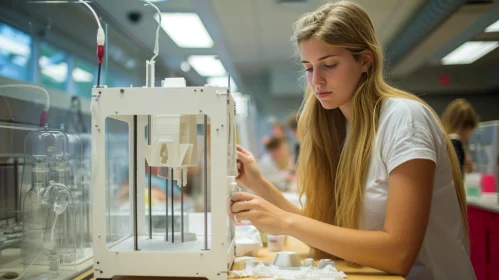 Dedicated Female Student Works on 3D Printer in University Lab