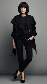 Elegant Woman in Black Suit - Confident Pose