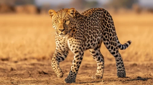 Golden Leopard in Savanna