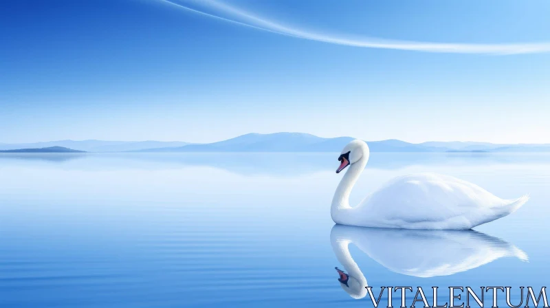 AI ART Graceful Swan Swimming in Calm Lake