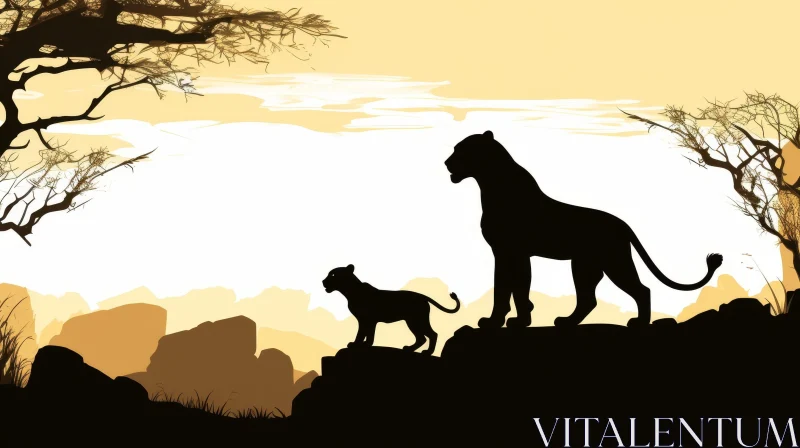 AI ART Lions Vector Illustration at Sunset