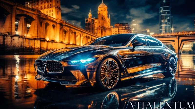 AI ART Luxury Car Night Bridge City Lights Futuristic Design