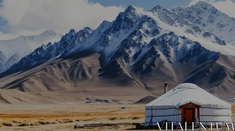 Majestic Mountain Yurt: A Captivating Traditional Mongolian Dwelling AI Image