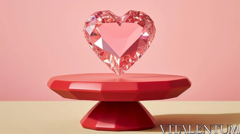 Pink Heart-Shaped Diamond on Red Pedestal - Luxury 3D Rendering AI Image
