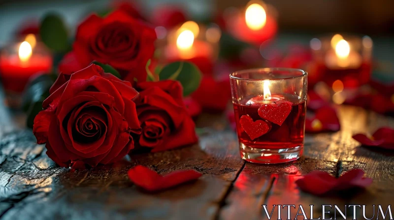 Romantic Candlelit Dinner with Red Roses and Candlelight AI Image