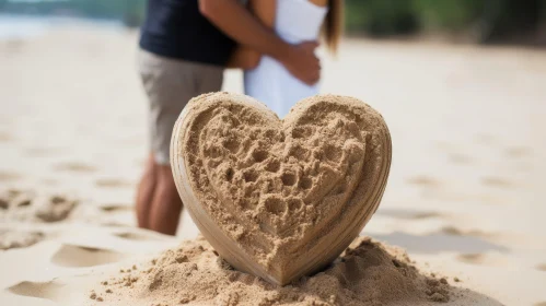 Romantic Sand Sculpture Heart on Beach