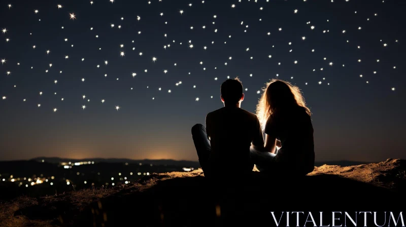 Starry Night Sky with Couple - Romantic Scene AI Image