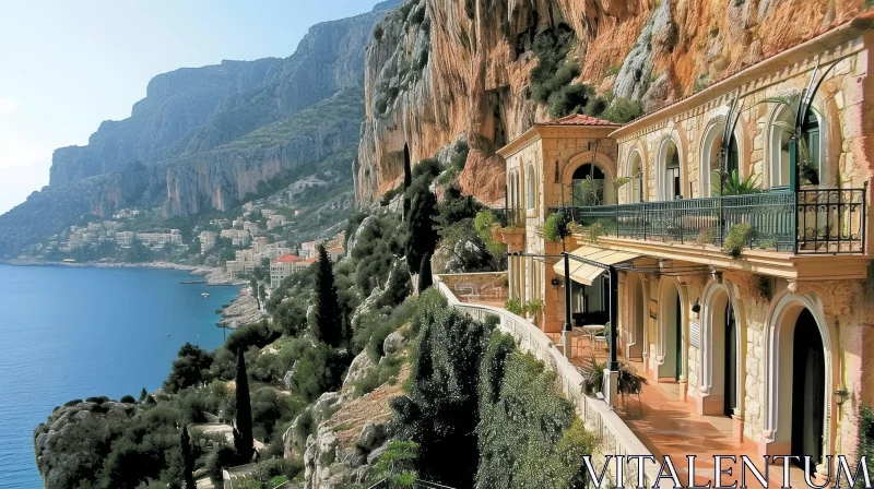 Stunning Villa Built into a Cliffside with Mediterranean Sea View AI Image