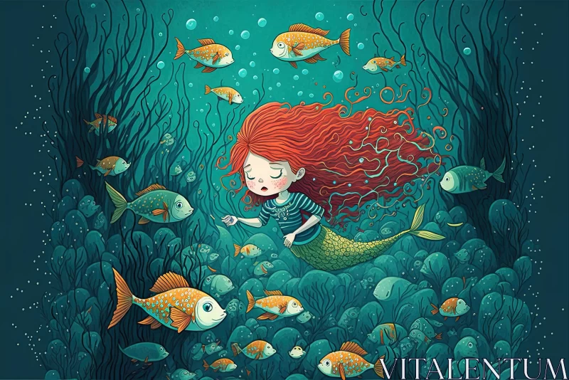 Whimsical Underwater Artwork by Kirsty Fabian: Mermaid in the Ocean AI Image