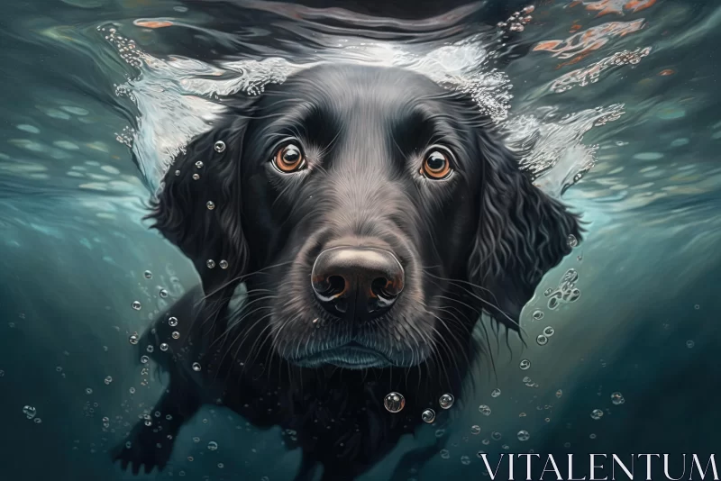 Black Retriever Underwater - Realistic Hyper-Detailed Portrait AI Image