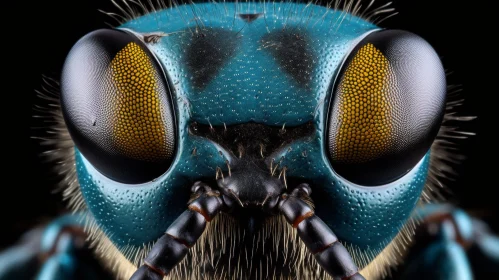 Blue and Black Wasp Close-up
