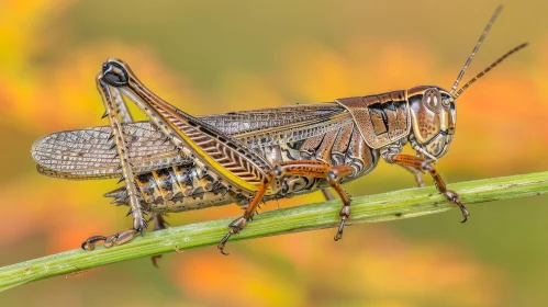 Brown Grasshopper on Green Stem - Nature Insect Photography