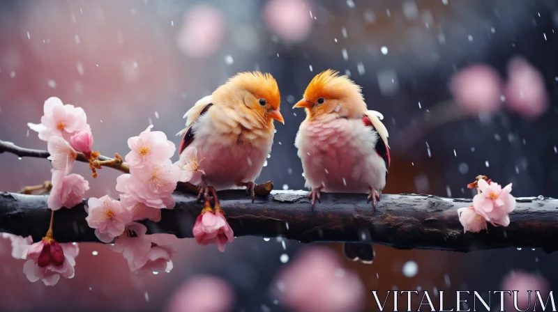 Cherry Blossom Birds Singing in Nature AI Image