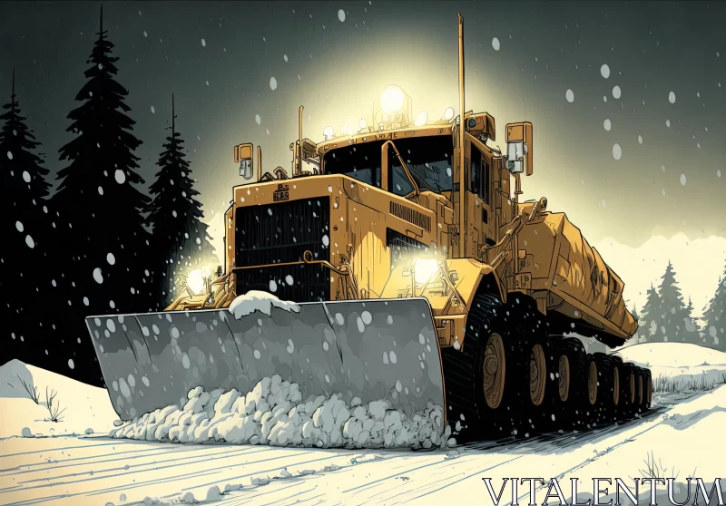 Detailed Illustration of a Snow Plow on a Snow Covered Road AI Image