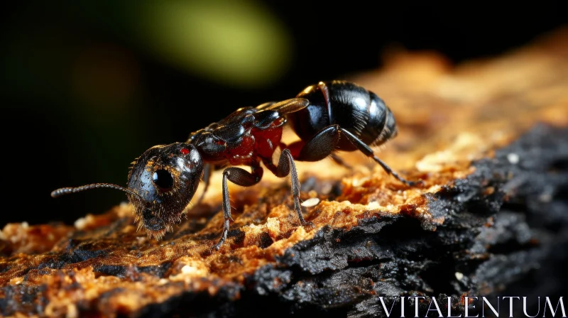 AI ART Detailed Macro Photo of Black Ant on Wood