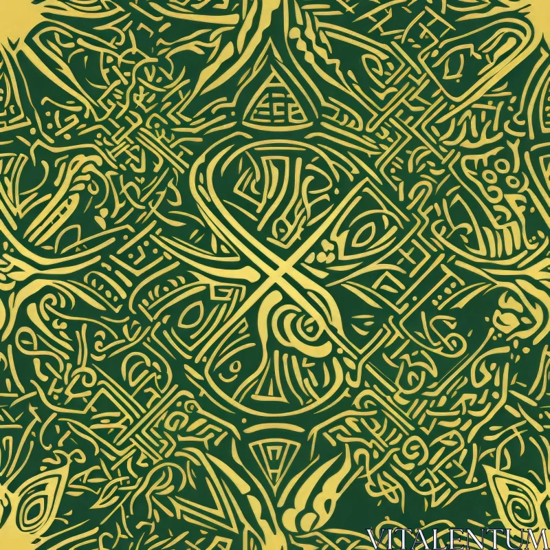 Intricate Celtic Knot Seamless Pattern on Dark Green Background AI Image