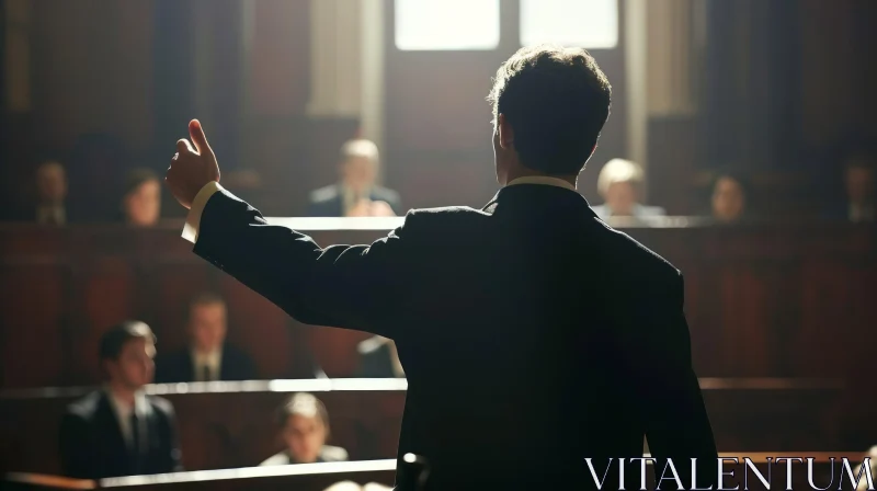Man in Courtroom Taking Oath | Dramatic Stained Glass Effect AI Image