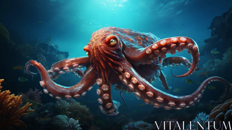 AI ART Octopus in Coral Reef - Underwater Sea Life Painting