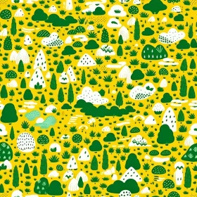 Whimsical Green and White Plant Pattern on Yellow Background