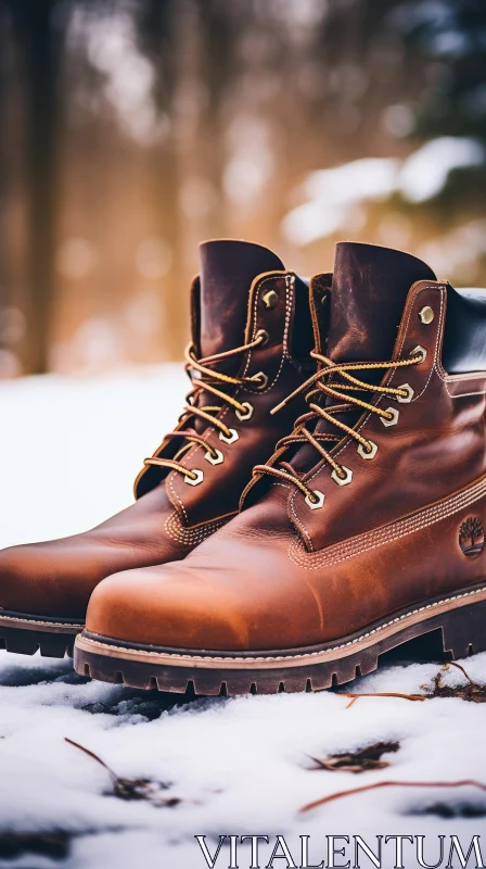 Winter Leather Boots in Snow AI Image