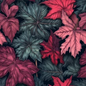 Autumn Leaves Seamless Pattern - Dark Blue Background