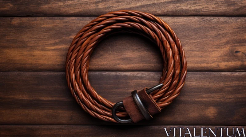 Brown Leather Belt on Wooden Background AI Image