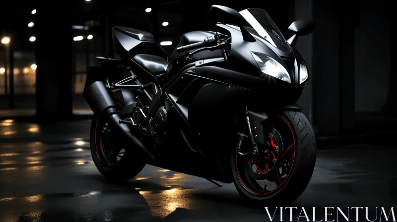 Captivating Black Motorcycle with Red Lights | Hyperrealistic Artwork AI Image