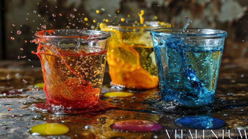 Captivating Glass Beaker Image: Agitated Liquids and Colorful Splashes AI Image