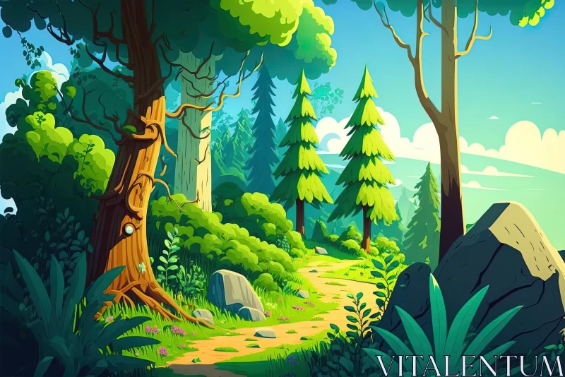 Colorful Cartoon Forest Path | Hyper-Detailed Illustration AI Image